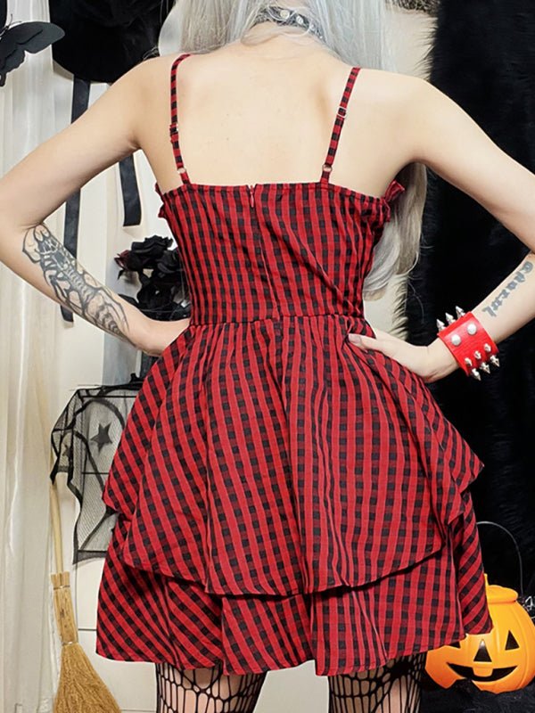 R&B| Herbst Neue Korsett A Schwung Karos Kleid