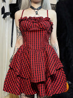 R&B| Herbst Neue Korsett A Schwung Karos Kleid