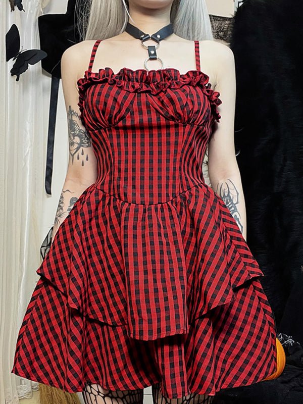 R&B| Herbst Neue Korsett A Schwung Karos Kleid