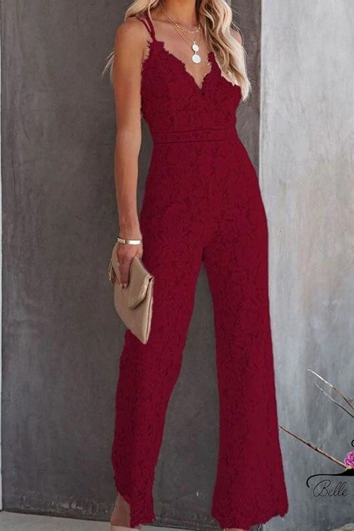 R&B | Rosiedress Solide V-Ausschnitt Tailliertes Cami Spitzen-Overall