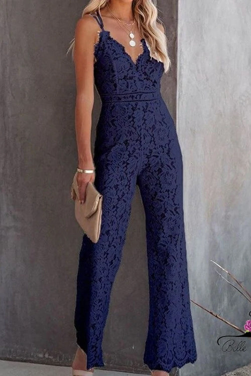 R&B | Rosiedress Solide V-Ausschnitt Tailliertes Cami Spitzen-Overall