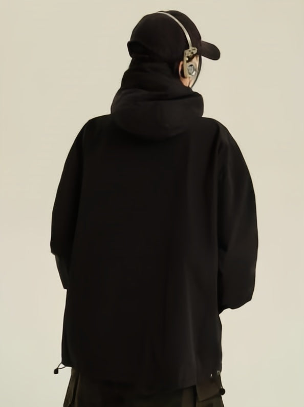 R&B | Retro Schwarze Wasserdichte Outdoorjacke mit Kapuze