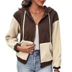 R&B | Fleecejacke mit Kapuze und Patchworkmuster