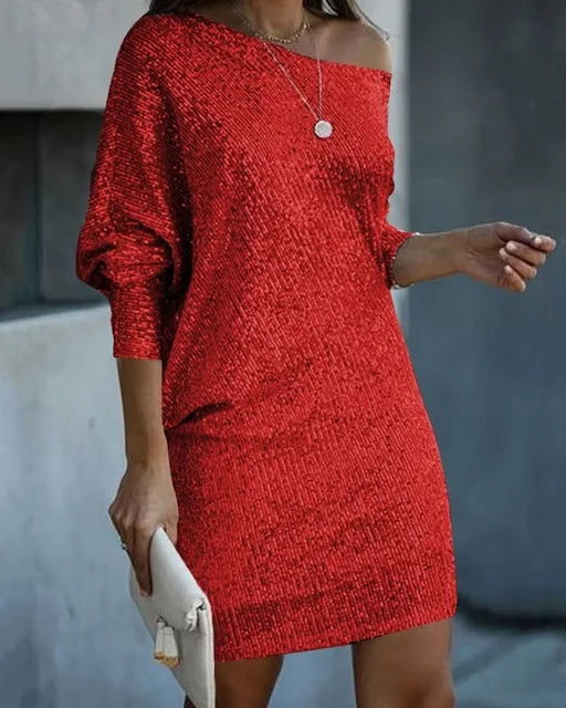 Glanzendes Minikleid mit einem Schulter