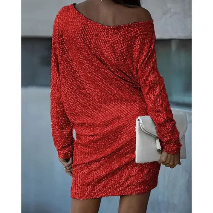 R&B | Blote Schultern Pailletten Mini Kleid