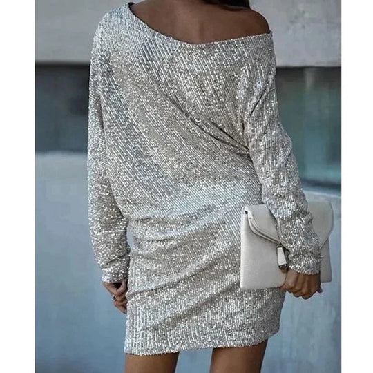 Glanzendes Minikleid mit einem Schulter