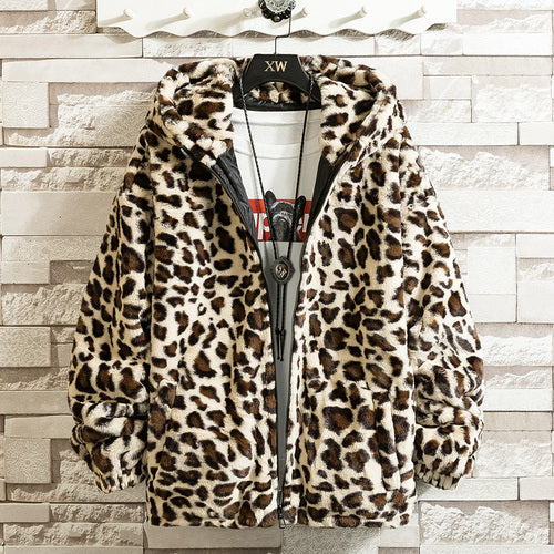 R&B Herren-Fleecejacke mit Kapuze und Leopardenmuster
