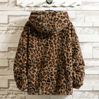R&B Herren-Fleecejacke mit Kapuze und Leopardenmuster