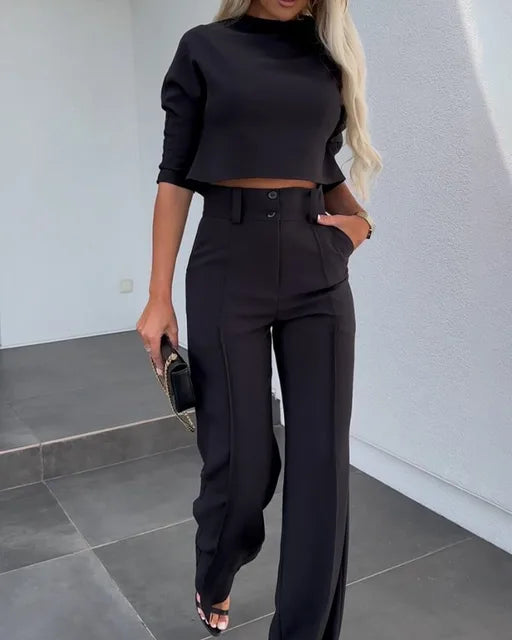 R&B | Elegantes Co Ord Satz mit Crop Top und Weit Hose