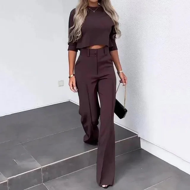 R&B | Elegantes Co Ord Satz mit Crop Top und Weit Hose