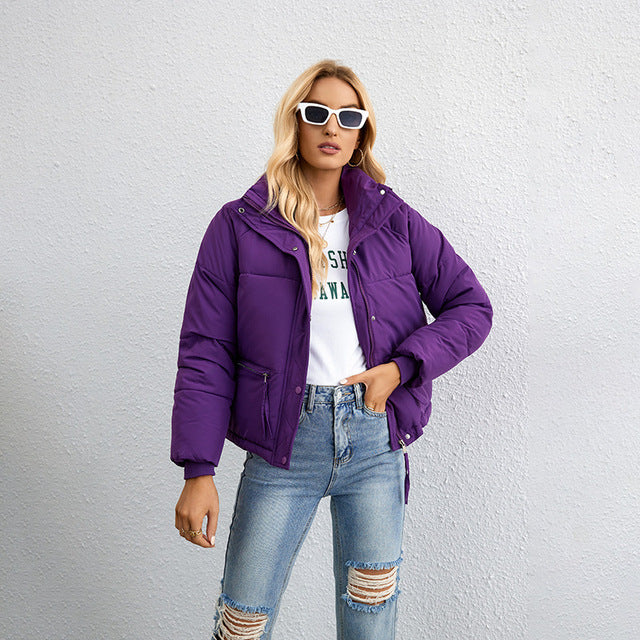 R&B | Kurze Stehkragen Reißverschluss Pufferjacke