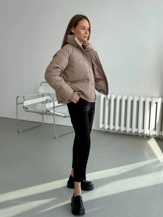 R&B | Kurze Stehkragen Reißverschluss Pufferjacke
