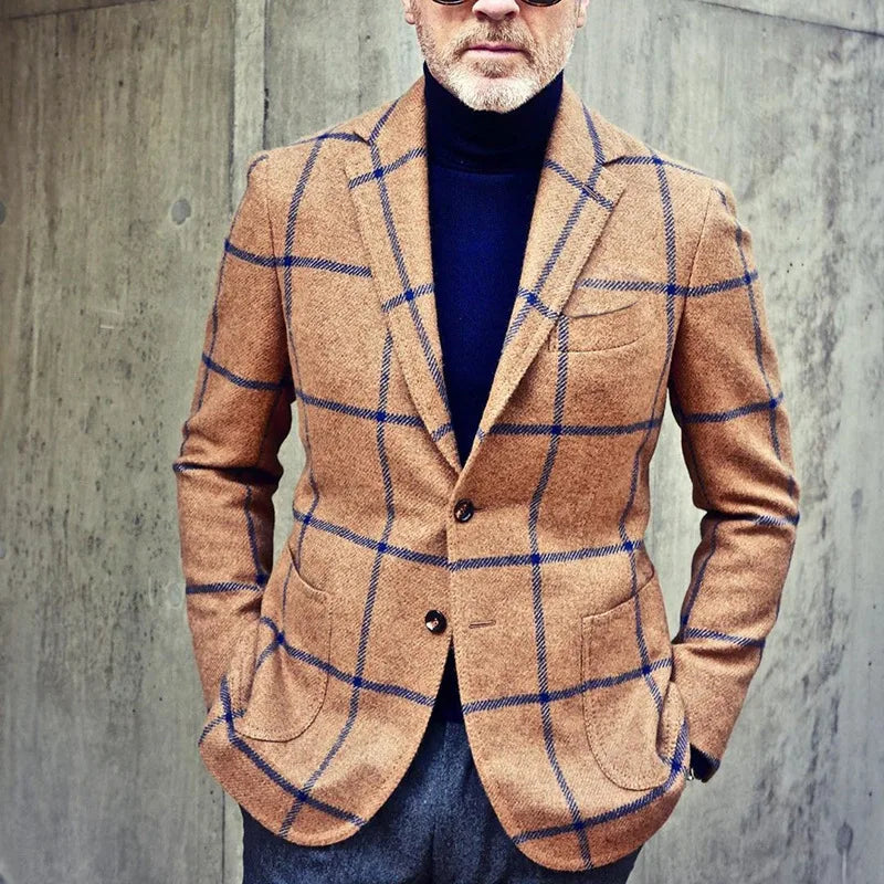 R&B | Klassischer Herbst Karierter Tweed Retro Blazer für Herren