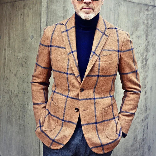 R&B - Klassischer Herbst Karierter Tweed Retro Blazer für Herren