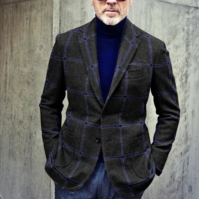 R&B - Klassischer Herbst Karierter Tweed Retro Blazer für Herren