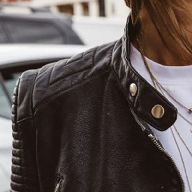 R&B | Motorradjacke aus schwarzem Kunstleder für Frauen