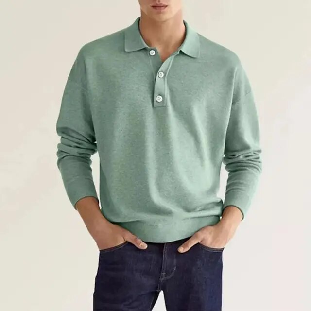 Lässiger, langärmeliger Herrenpullover mit niedrigem Kragen