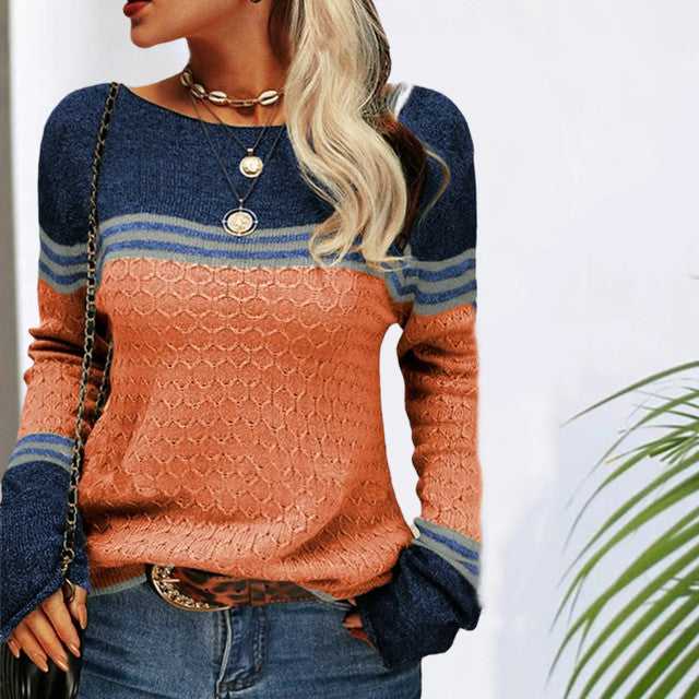 R&B | Pullover - Damen Freizeit gestreifter Strickpullover
