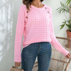 R&B | Pullover - Damen Frühlingsstrickpullover mit Knopfdetail