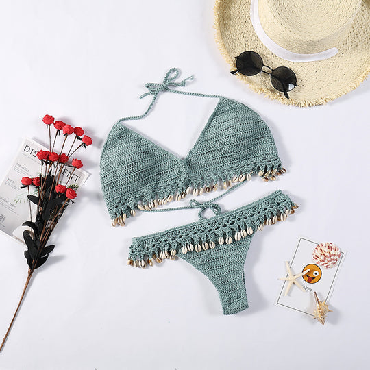 Damen Häkel-Bikini-Set mit Muscheldetails R&B