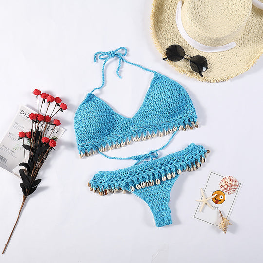 Damen Häkel-Bikini-Set mit Muscheldetails R&B