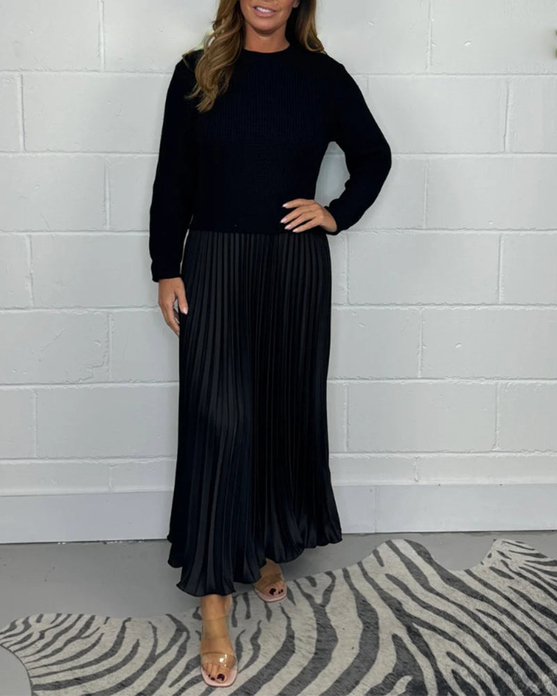 R&B | Lässiges Kontrastfarbenes Kleid mit Patchwork und Plissee