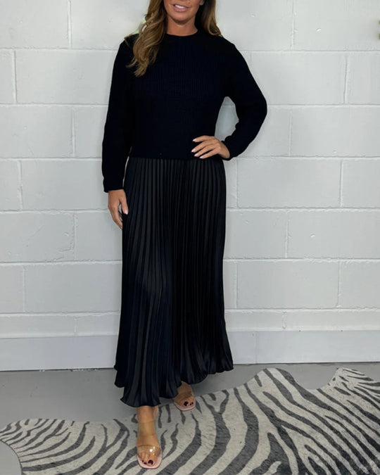 R&B | Lässiges Kontrastfarbenes Kleid mit Patchwork und Plissee