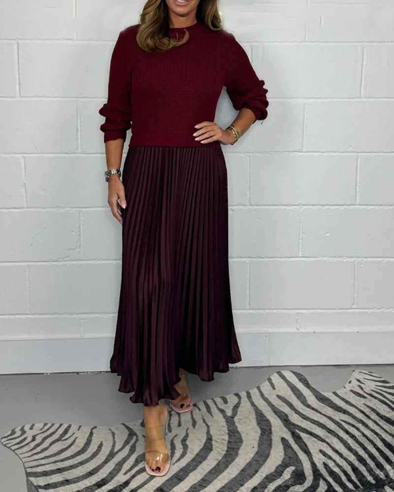 R&B | Lässiges Kontrastfarbenes Kleid mit Patchwork und Plissee