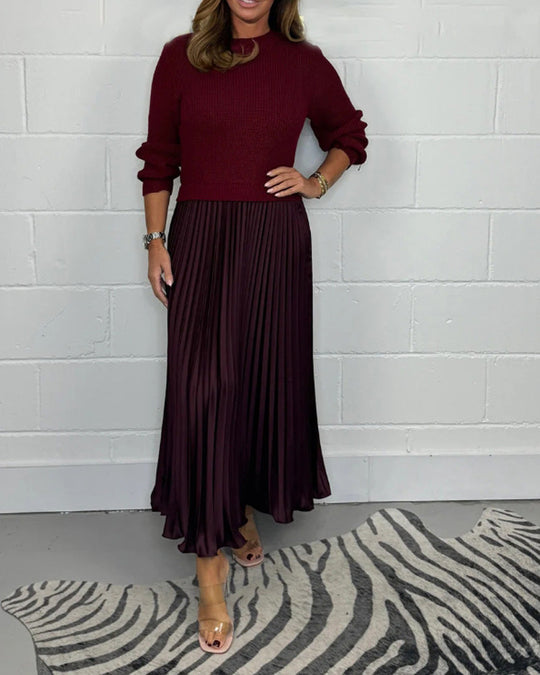 R&B | Lässiges Kontrastfarbenes Kleid mit Patchwork und Plissee