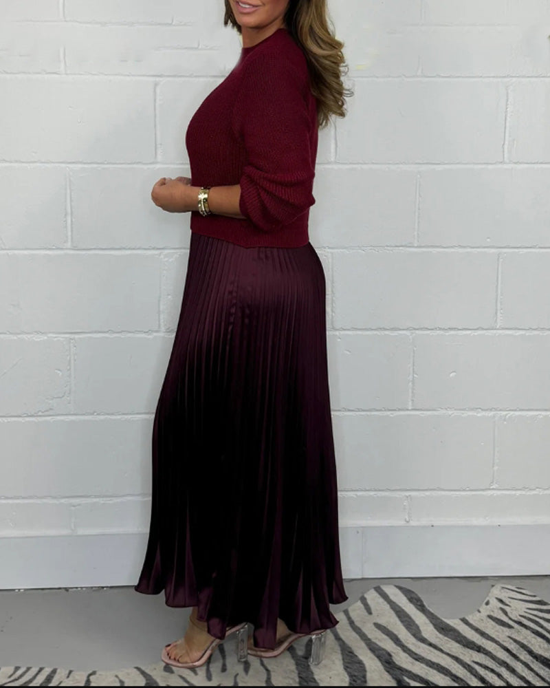 R&B | Lässiges Kontrastfarbenes Kleid mit Patchwork und Plissee