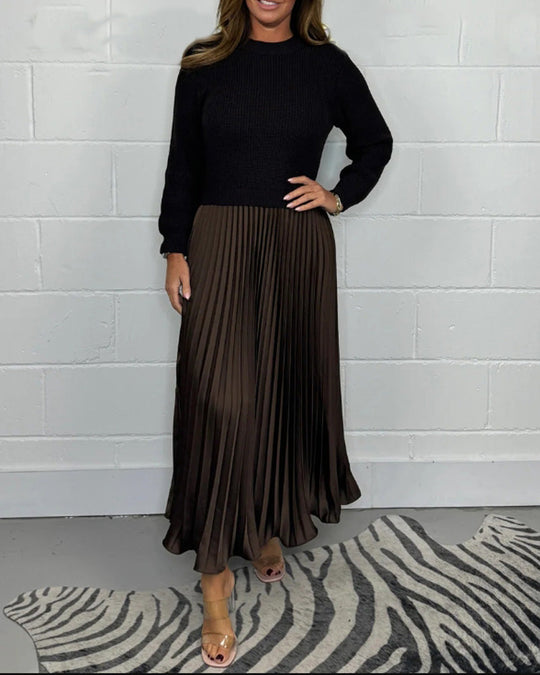 R&B | Lässiges Kontrastfarbenes Kleid mit Patchwork und Plissee