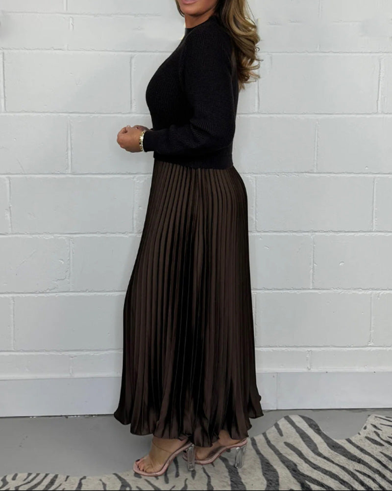 R&B | Lässiges Kontrastfarbenes Kleid mit Patchwork und Plissee