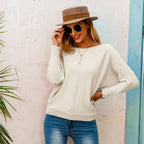 Damen lässiger Strickpullover mit weit geschnittenen Ärmeln und eleganter Maschenstruktur R&B
