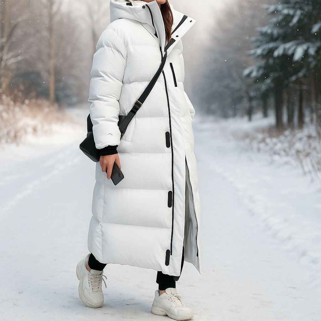 R&B | Lange, gesteppte Winterjacke in Weiß Mirna