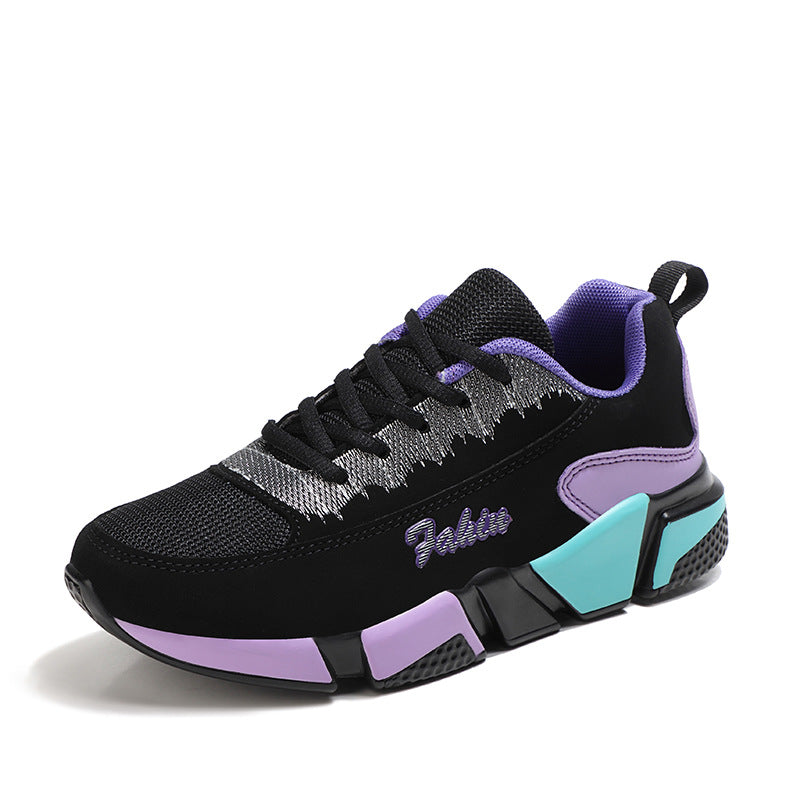 Damen nan sportlicher Plateau-Sneaker mit stoßdämpfender Blocksohle, gepolstertem Komfortfußbett und Mesh-Einsätzen R&B