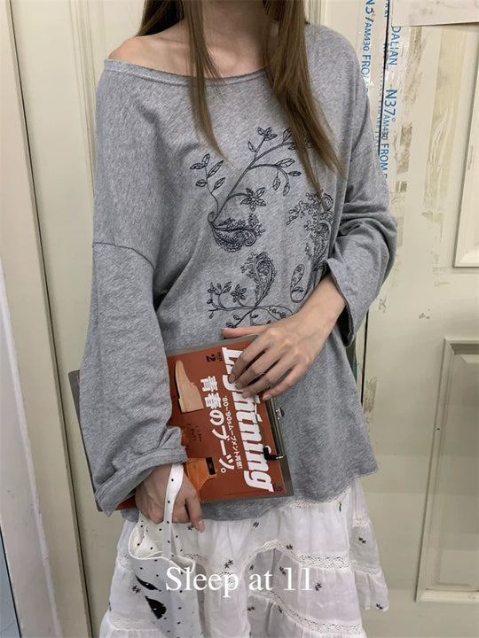 Damen Langarm T-Shirt mit Blumenprint Locker