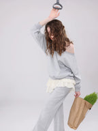 Damen Off-Shoulder Dreiteiler Set mit Hose
