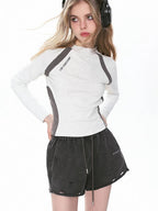 Damen Raglan Langarm T-Shirt Kontrast Slim Fit