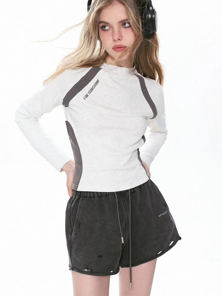 Damen Raglan Langarm T-Shirt Kontrast Slim Fit