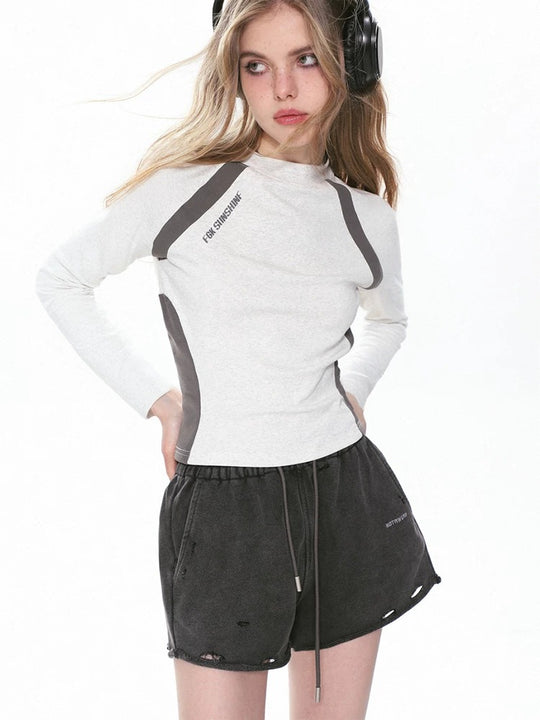 Damen Raglan Langarm T-Shirt Kontrast Slim Fit