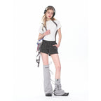 Damen Kurzarm T-Shirt Kontrast Sportlich Slim Fit Grau
