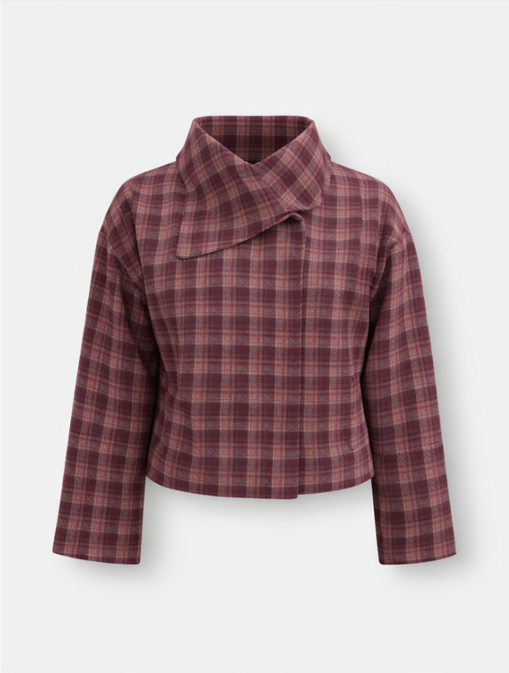 Karierte Oversized Jacke Damen mit hohem Kragen