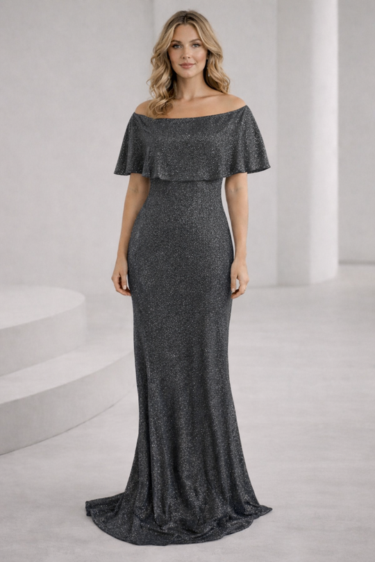 Damen Elegantes und funkelndes Abendensemble mit Off-Shoulder-Design und weitem Bein R&B