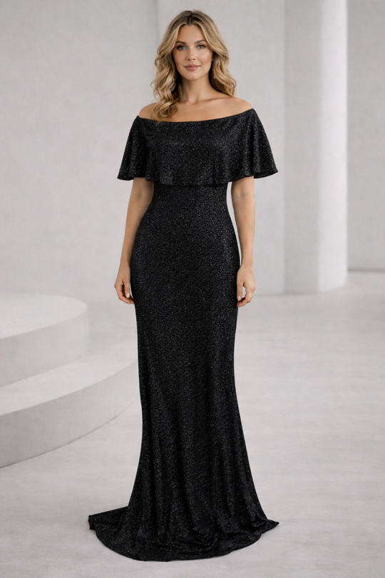 Damen Elegantes und funkelndes Abendensemble mit Off-Shoulder-Design und weitem Bein R&B