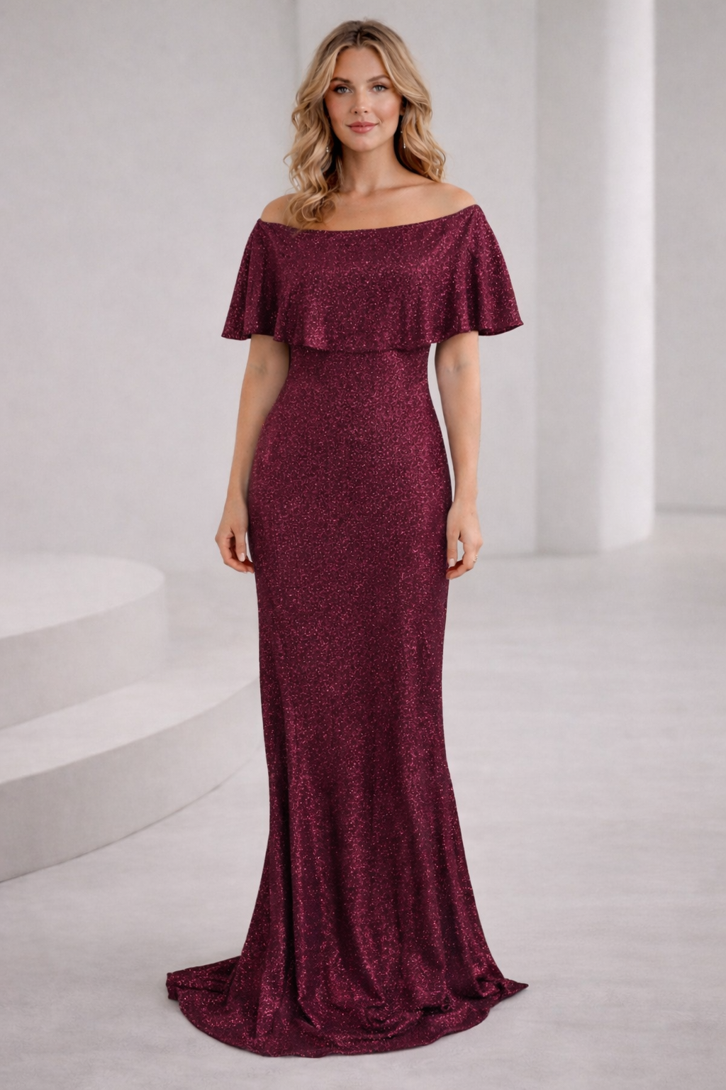 Damen Elegantes und funkelndes Abendensemble mit Off-Shoulder-Design und weitem Bein R&B