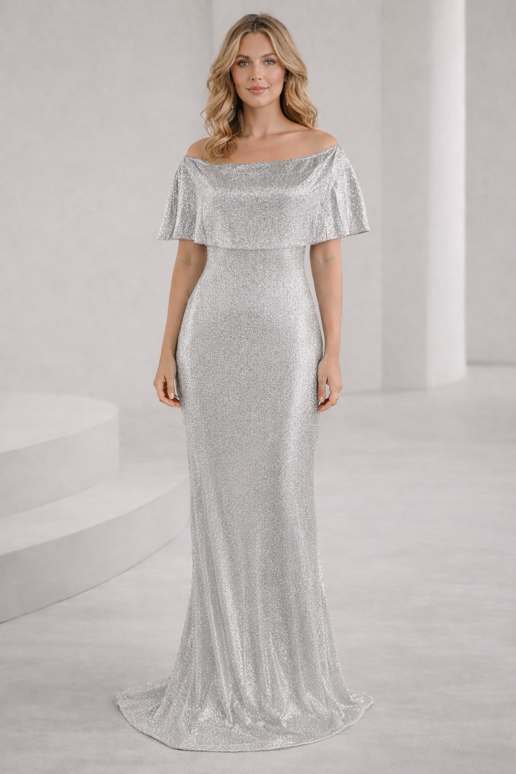 Damen Elegantes und funkelndes Abendensemble mit Off-Shoulder-Design und weitem Bein R&B