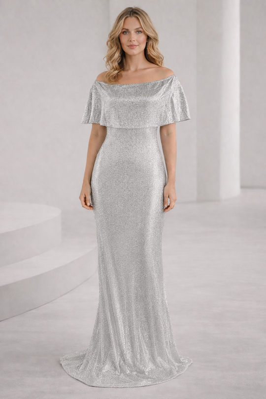 Damen Elegantes und funkelndes Abendensemble mit Off-Shoulder-Design und weitem Bein R&B