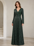 Damen Maxikleid mit elegantem V-Ausschnitt und schwingenden Ärmeln EB