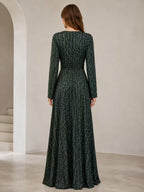 Damen Maxikleid mit elegantem V-Ausschnitt und schwingenden Ärmeln EB