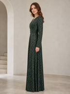 Damen Maxikleid mit elegantem V-Ausschnitt und schwingenden Ärmeln EB